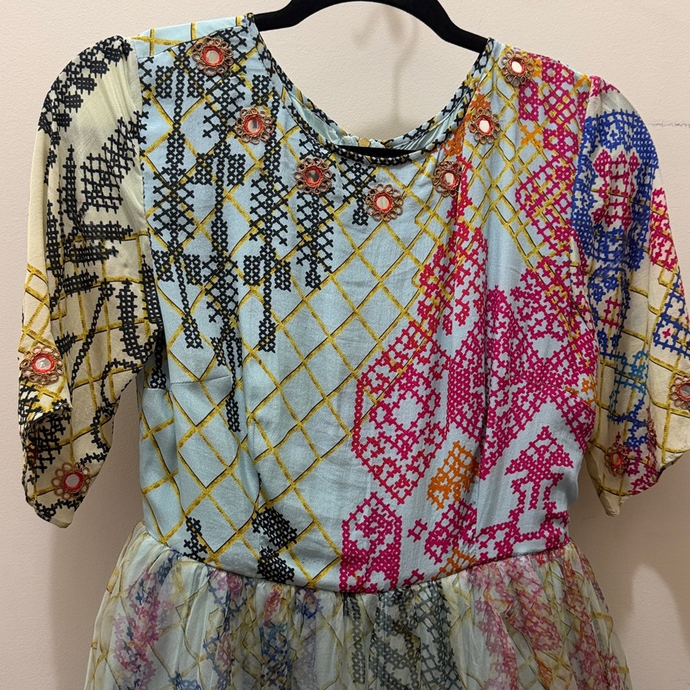 Hemant & Nandita Colorful Silk Party Dress size4 embellished Embroidered